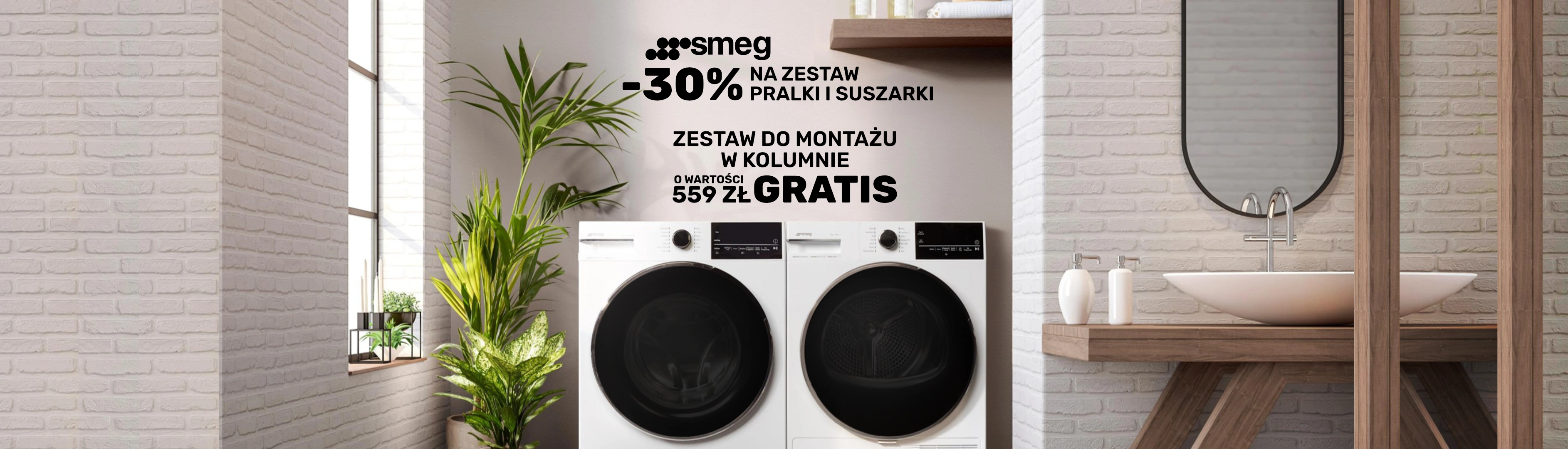 SMEG -30% na zestaw pralki i suszarki + zestaw do montażu w kolumnie o wartości 559zł GRATIS!