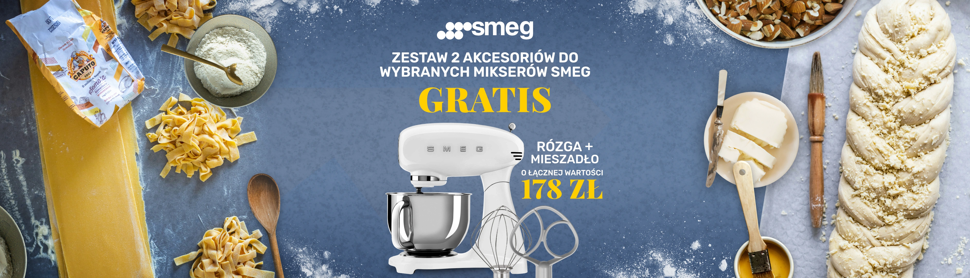 Zestaw 2 akcesoriów GRATIS do wybranych mikserów SMEG! Rózga + mieszadło o łącznej wartości 178 zł.